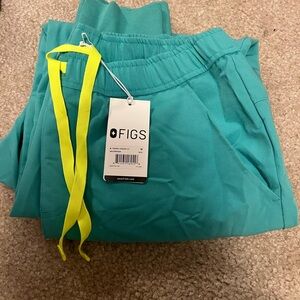 Figs Teal Joggers with Bright Yellow Drawstring